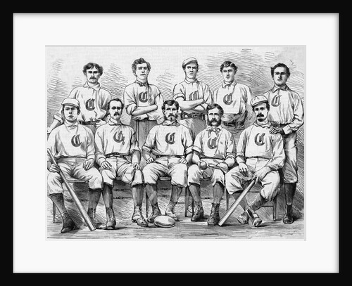 Nine Basball Players In Pose; Woodcut by Anonymous