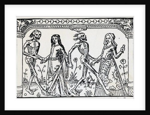 Women Dancing With Skeletons; Woodcut by Anonymous