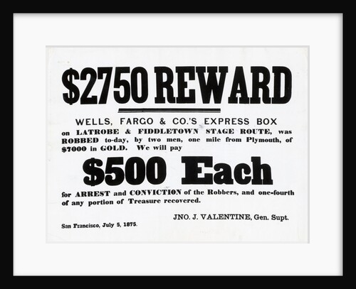 Reward Postrer For Stage Robbers by Anonymous