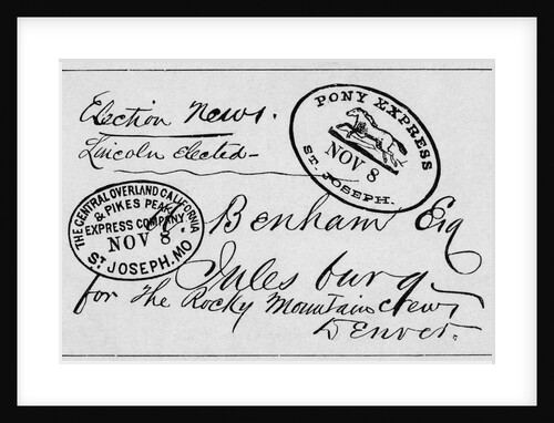 First Letter Carried by Pony Express by Anonymous