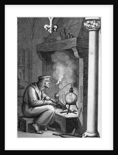 Engraving Depicting Alchemist with Crucible from Goethe's Faust by Anonymous
