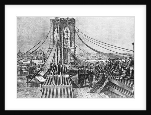 Engraving Of Brooklyn Bridge Under Const by Anonymous