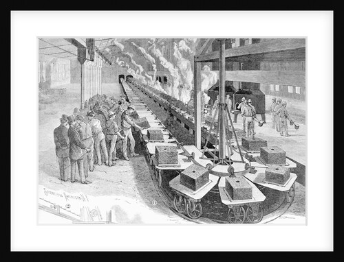 Engraving of Early Westinghouse Assembly Line by Anonymous
