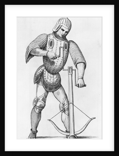 Engraving of a Knight Cocking a Crossbow by L. Massard