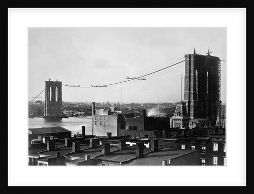 Brooklyn Bridge Under Construction by Anonymous