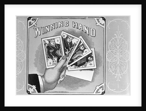 Woodcut Of Winning Hand Holding Cards by Anonymous