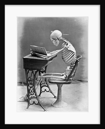 Skeleton Reading at Desk by Anonymous
