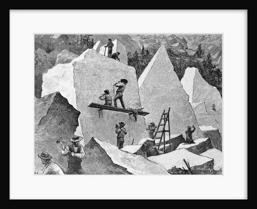Illustration of Men Quarrying in Canyon by Anonymous