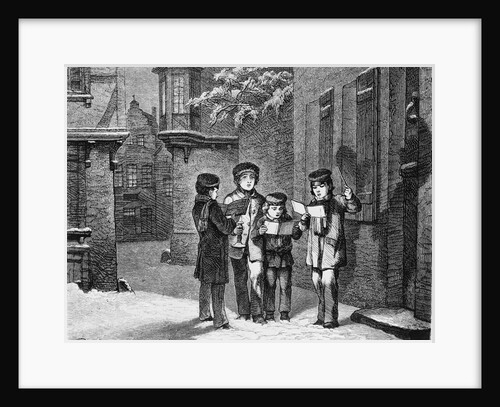 Engraving of Carol Singers in Winter by E. Rosch