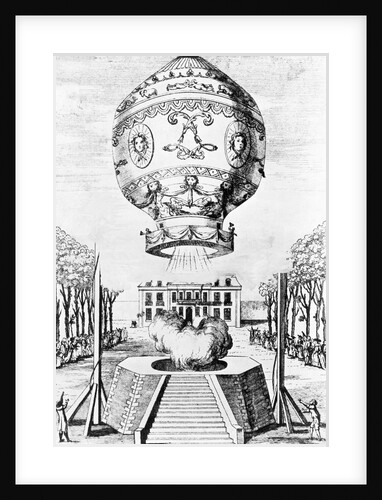 Engraving of the First Flight of Humans in a Hot Air Balloon by Anonymous