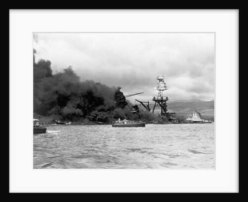 Uss Arizona Burning In Pearl Harbor by Anonymous