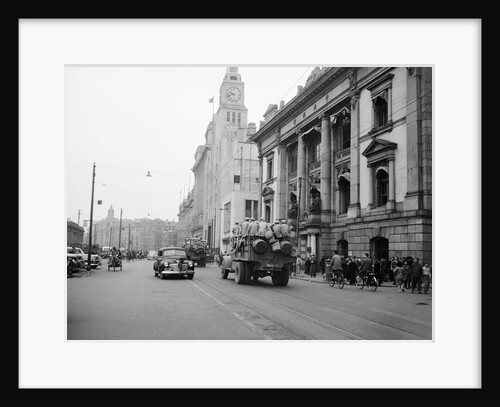 Truckloads Of Troops On City Street by Anonymous