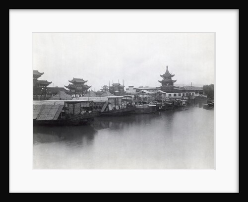 Boats On Canal W/Pagoda In Background by Anonymous