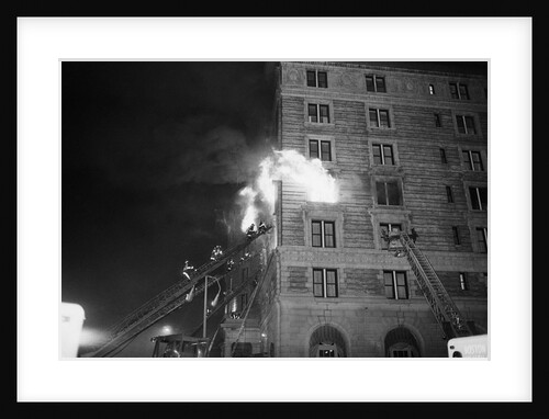 Firemen On Ladder At Flame-Engulfed Wind by Anonymous