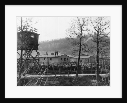 Wwii Pow Crowd Cheering Behind Fence by Anonymous