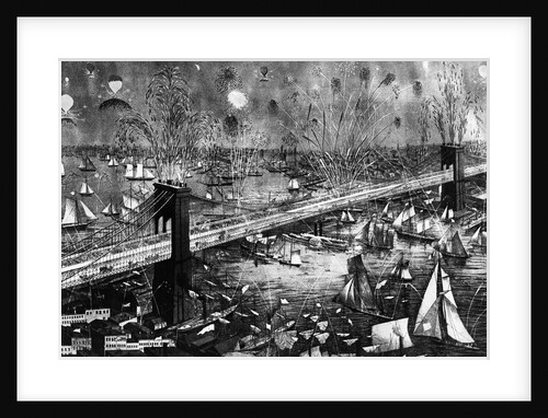 Fireworks Display Over Brooklyn Bridge by Anonymous