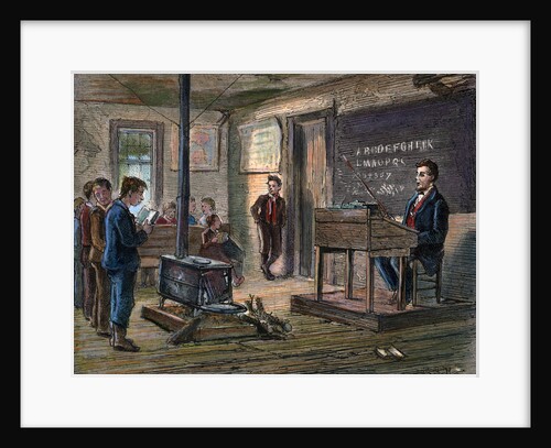 19th-Century Lithograph of a One-Room Schoolhouse by Anonymous