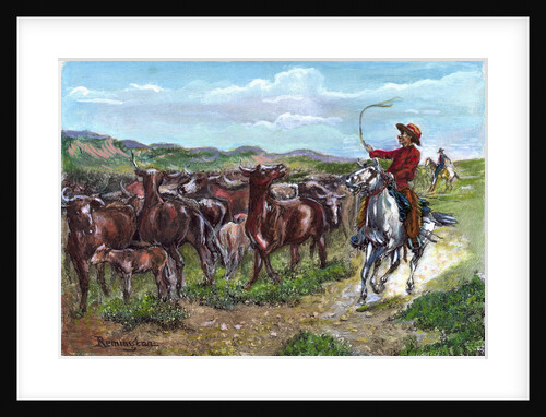 Engraving of Cowboys & Cattle by Frederick Remington