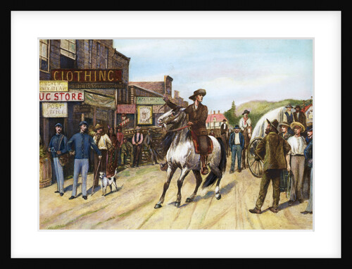 Man On Horseback In 1880S Midwest Town by Anonymous