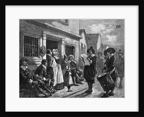 Colonial Town Crier In Town Scene by Anonymous
