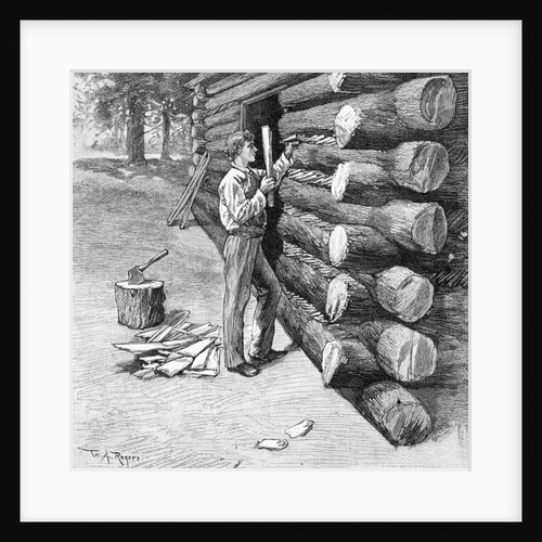 Man Working On Log Cabin Full Length by Anonymous