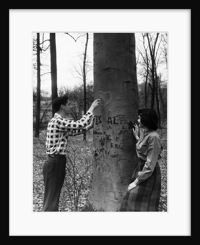 Teenagers Carving Initials on a Tree by Anonymous