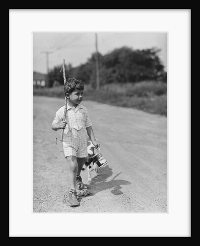 Boy Walking with Fishing Stick by Anonymous