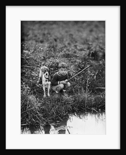 Boy with Dog Fishing by Anonymous
