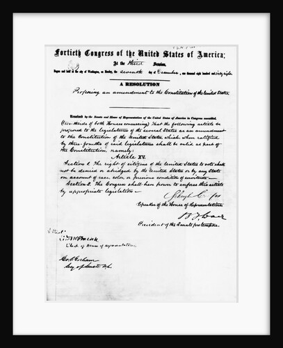 Manuscript of Fifteenth Amendment to the Constitution by Anonymous