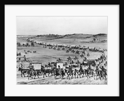 First Covered Caravan Of Horses Wagons by Anonymous