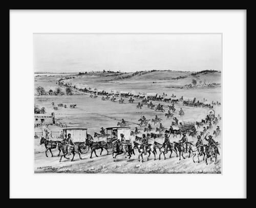 Illustration of Oregon Trail Wagon Caravan by Anonymous