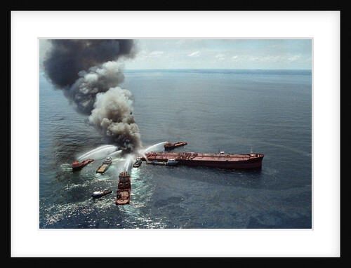 Fireboats Dousing Oil Tanker by Anonymous