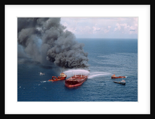 Fireboats Spraying Burning Mega Borg Tanker by Anonymous
