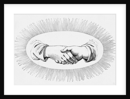 Hands Shaking Within An Oval Of Rays by Anonymous