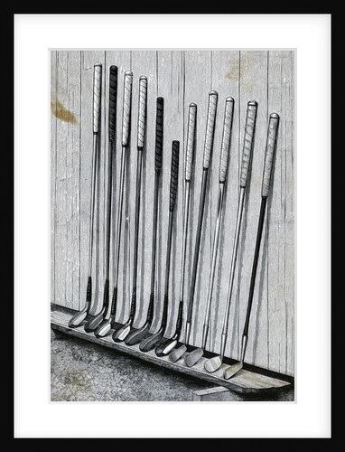 Variety Of Golf Clubs Lean Against Wall by Anonymous