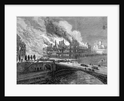 Engraving Genview Hotel De Ville Burning by Anonymous