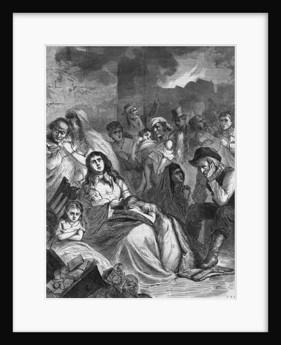 Illus Of Families Huddled Bkgrd Fire by Anonymous