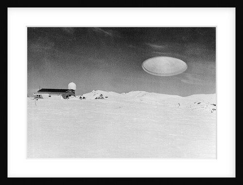 Ufo Over Barn In Snow Covered Field by Anonymous
