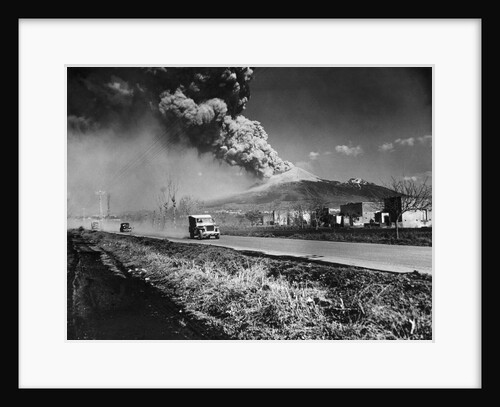 Jeeps Spped Away As Vesuvius Spits Cloud by Anonymous