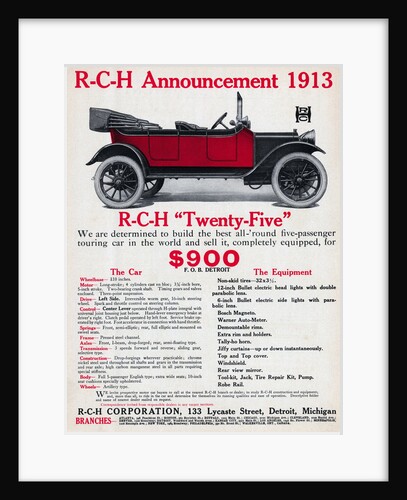 Color Advertisement for Early R-C-H Convertible by Anonymous