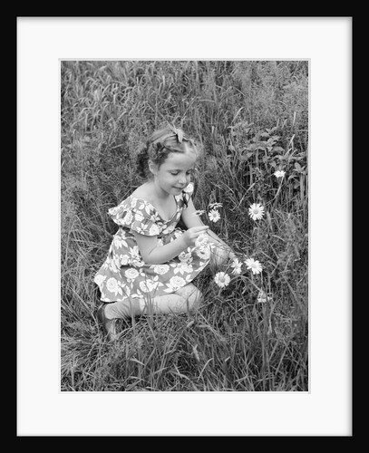 Girl Picking Daisies by Anonymous