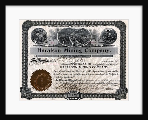Haralson Mining Company Stock Certificate by Anonymous