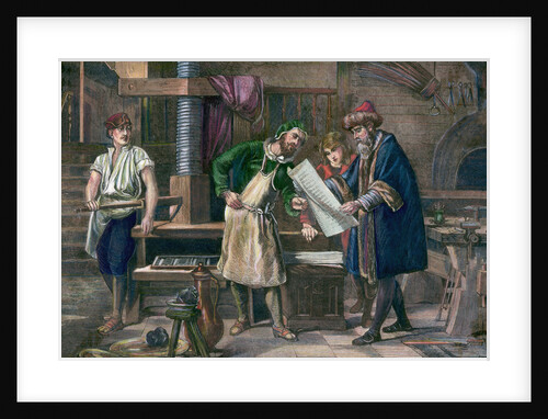 Color Engraving of Johannes Gutenberg in his Workshop by Anonymous