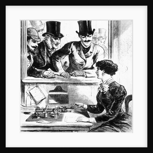 Men Admiring Woman Telegraph Operator by Anonymous