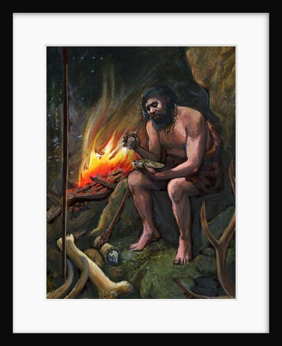 Illustration of a Prehistoric Man Making a Tool by Anonymous