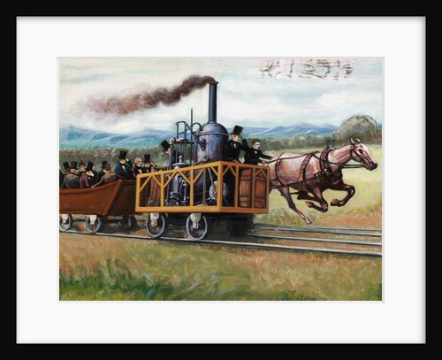Illustration of a Race Between a Locomotive and a Horse-Drawn Car by Anonymous