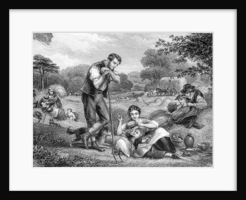 Farmer With Pitchfork Watches Family by Anonymous