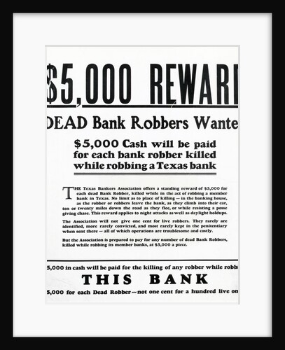 Reward Poster for Dead Bank Robbers by Anonymous
