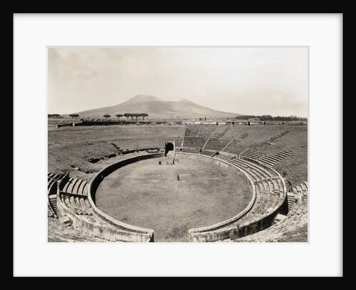 Amphitheater of Pompeii with Vesuvius in Background by Anonymous