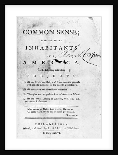 Title Page from Thomas Paine's Common Sense by Anonymous